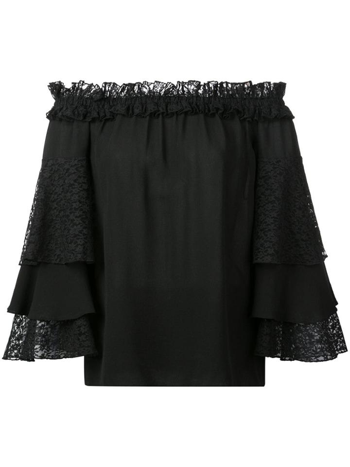 Michael Kors Collection Lace Trim Bardot Top - Black