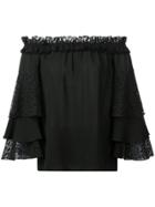 Michael Kors Collection Lace Trim Bardot Top - Black