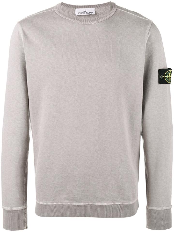 Stone Island Grey Cotton Fleece Back Crewneck Sweatshirt - Nude &