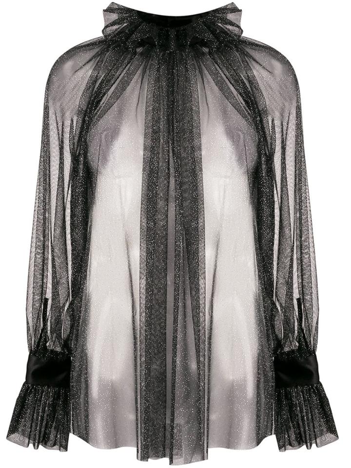 Styland Shimmer Sheer Blouse - Black