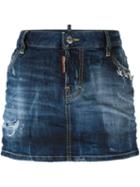 Dsquared2 Distressed Denim Skirt, Women's, Size: 40, Blue, Cotton/spandex/elastane