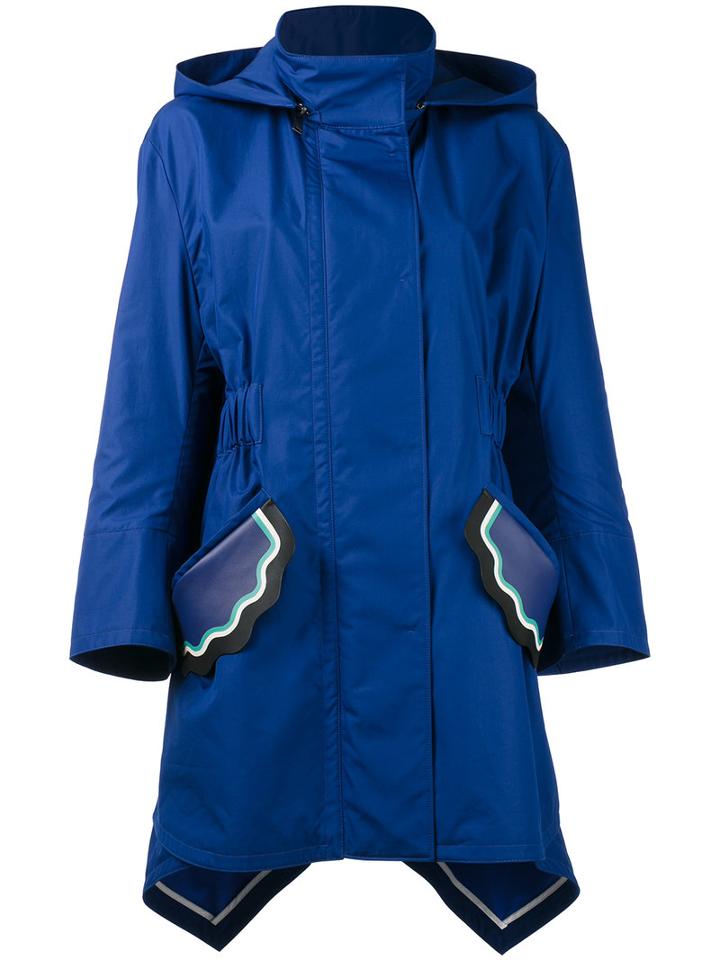Fendi Hooded Parka, Women's, Size: 40, Blue, Cotton/silk/polyester/spandex/elastane