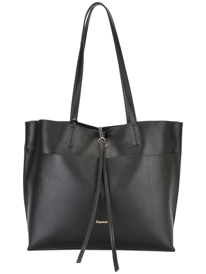 Repetto Logo Stamp Tote, Women's, Black, Calf Leather