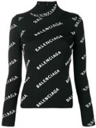 Balenciaga Alllover Logo Open Back Sweater - Black