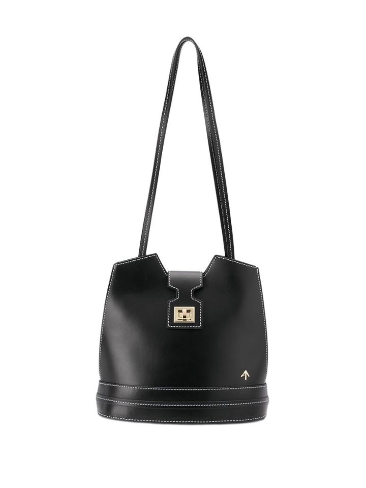 Manu Atelier Stitch Detail Shoulder Bag - Black