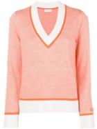 Carven Deep V Neck Knit Sweater - Yellow & Orange