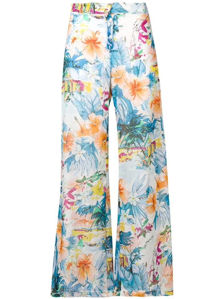Blumarine Floral Print Flared Trousers - Blue