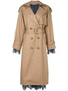 Le Ciel Bleu Lace Trim Trench Coat - Brown