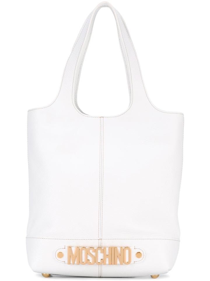 Moschino - Logo Plaque Tote Bag - Women - Leather/suede - One Size, White, Leather/suede