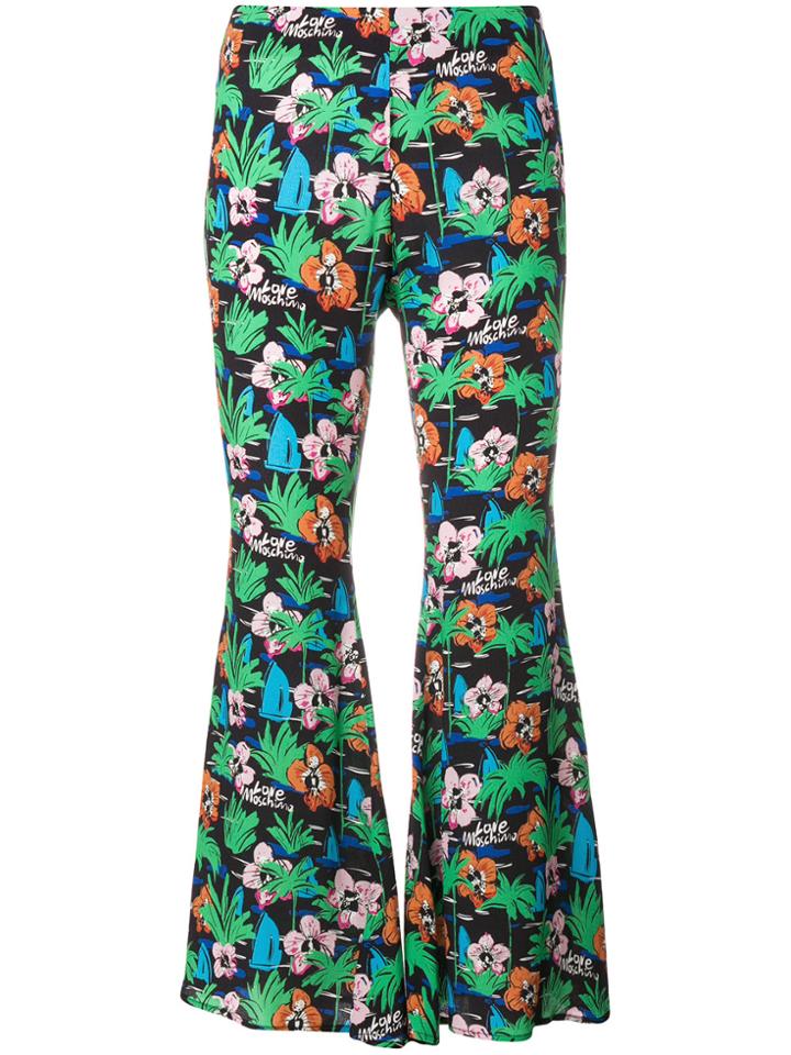 Love Moschino Graphic Print Flared Trousers - Black