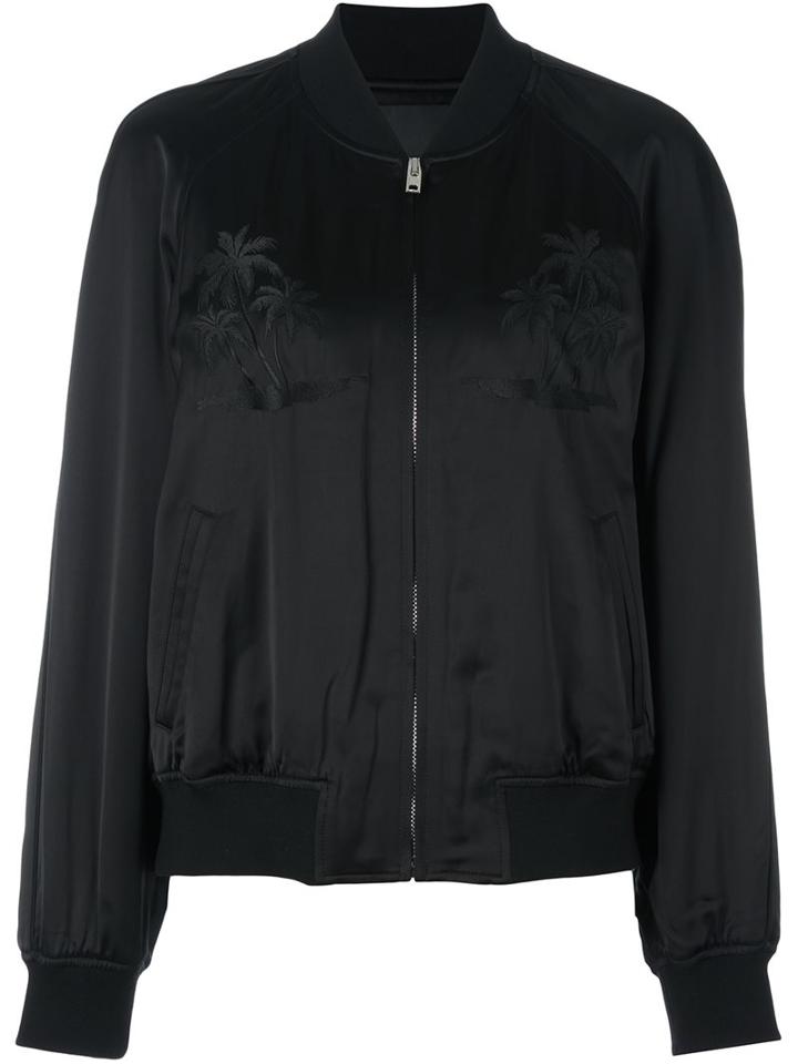 Alexander Wang Palm Embroidered Bomber Jacket, Women's, Size: Small, Black, Polyester/spandex/elastane/wool