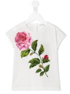 Dolce & Gabbana Kids Rose Print T-shirt, Girl's, Size: 10 Yrs, White