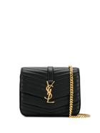 Saint Laurent Quilted Logo Plaque Shoulder Bag - Black