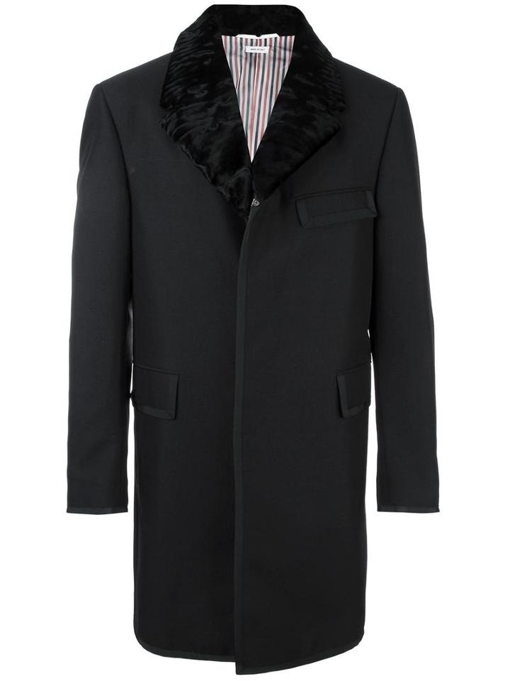 Thom Browne Collar Detail Single Breasted Coat, Men's, Size: Iii, Black, Wool/mohair/cupro/lamb Fur