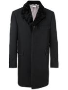 Thom Browne Collar Detail Single Breasted Coat, Men's, Size: Iii, Black, Wool/mohair/cupro/lamb Fur