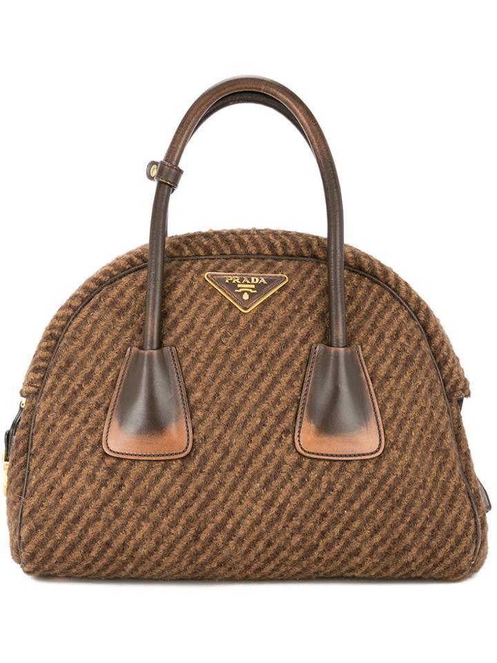 Prada Vintage Striped Bowling Bag - Brown