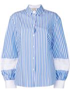 Ki6 Striped Embroidered Cuff Shirt - Blue