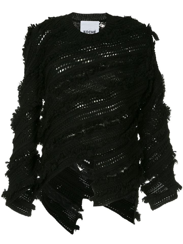 Koché Asymmetric Textured Sweater - Black