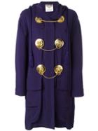 Moschino Vintage Medal Embellished Coat, Women's, Size: 40, Blue
