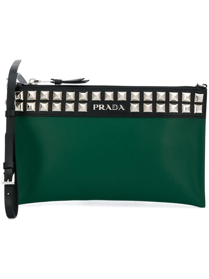 Prada Studded Clutch - Green