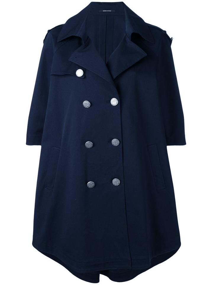 Double-breasted Cape Coat - Women - Cotton/spandex/elastane/cupro - 44, Blue, Cotton/spandex/elastane/cupro, Tagliatore