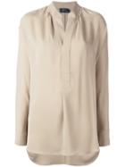 Polo Ralph Lauren Band Collar Shirt, Women's, Size: Xs, Nude/neutrals, Silk