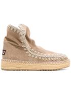 Mou Embroidered Trim Chunky Sole Boots - Nude & Neutrals