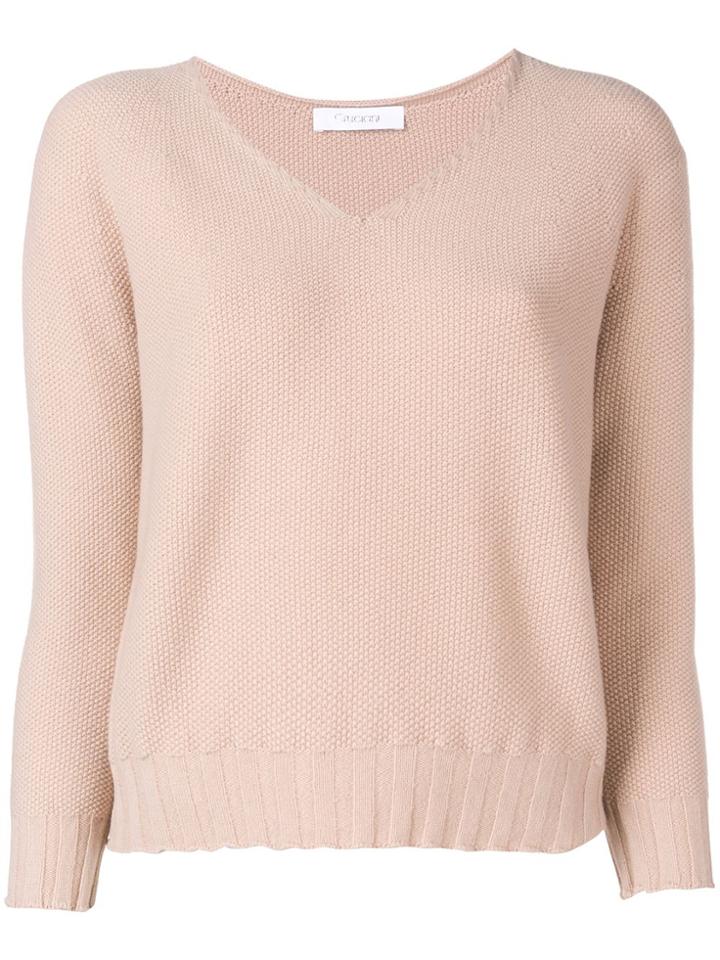 Cruciani Cropped V-neck Sweater - Nude & Neutrals