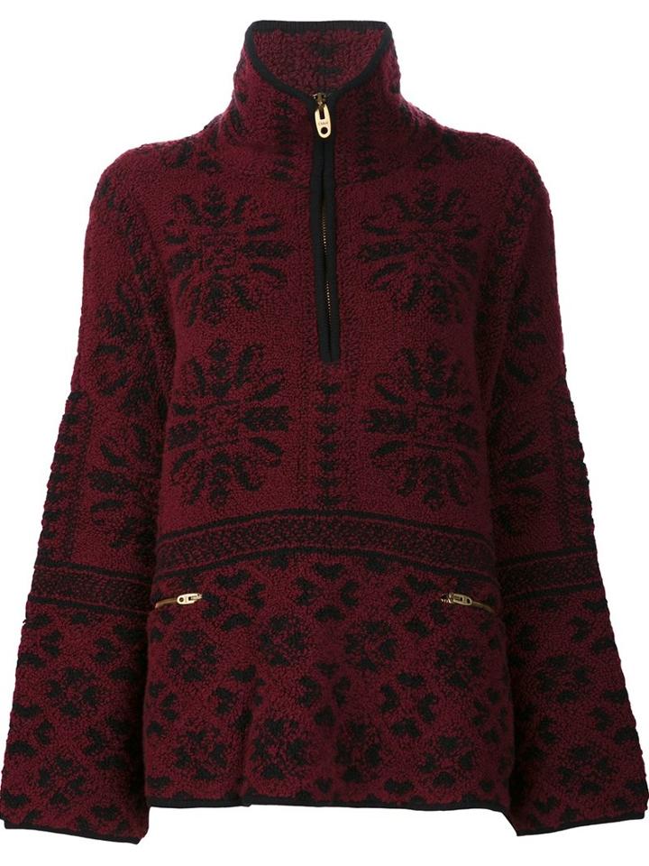 Chloé Jacquard Zip Jumper, Women's, Size: Xs, Red, Cashmere/wool