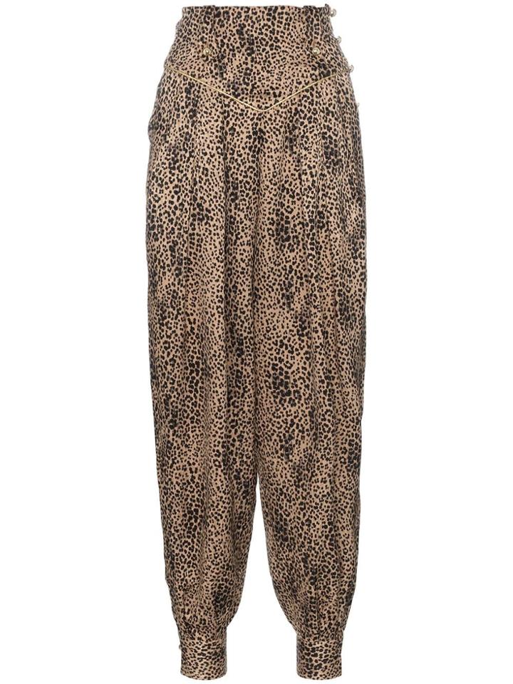 Alessandra Rich Leopard Silk Jacquard Harem Pants - Nude & Neutrals
