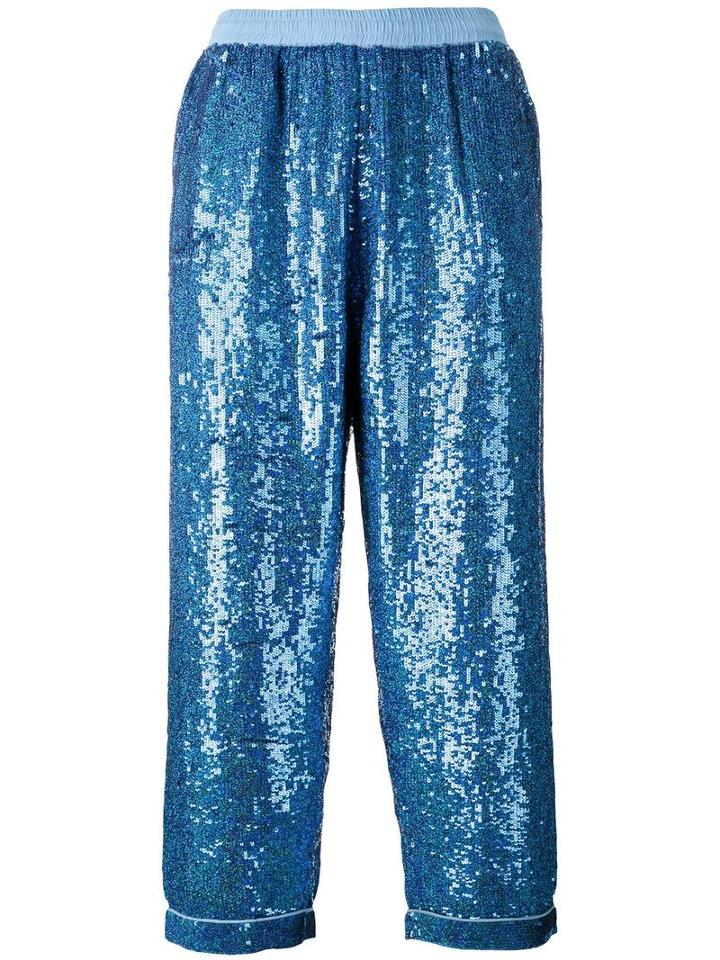Ashish Sequin Embellished Trousers, Women's, Size: Small, Blue, Cotton/polyester/sequin