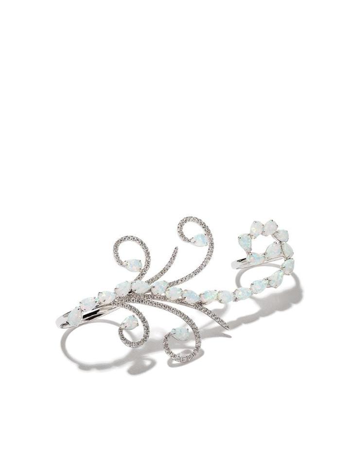 As29 18kt White Gold Lucy Opal And Diamond Four-finger Ring - Silver
