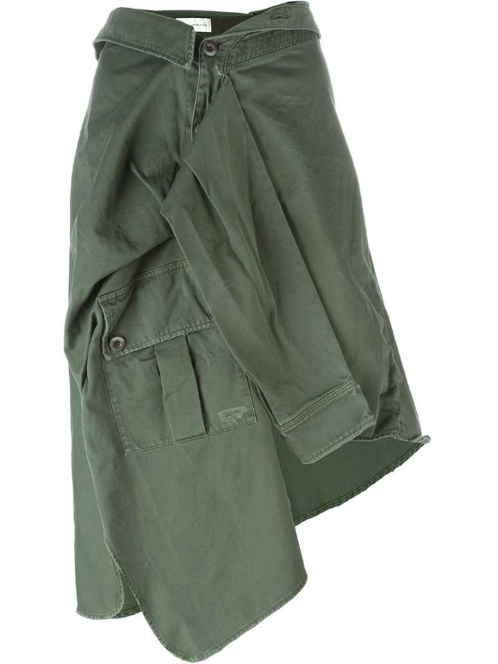 Faith Connexion Shirt Style Asymmetric Skirt, Women's, Size: M, Green, Cotton