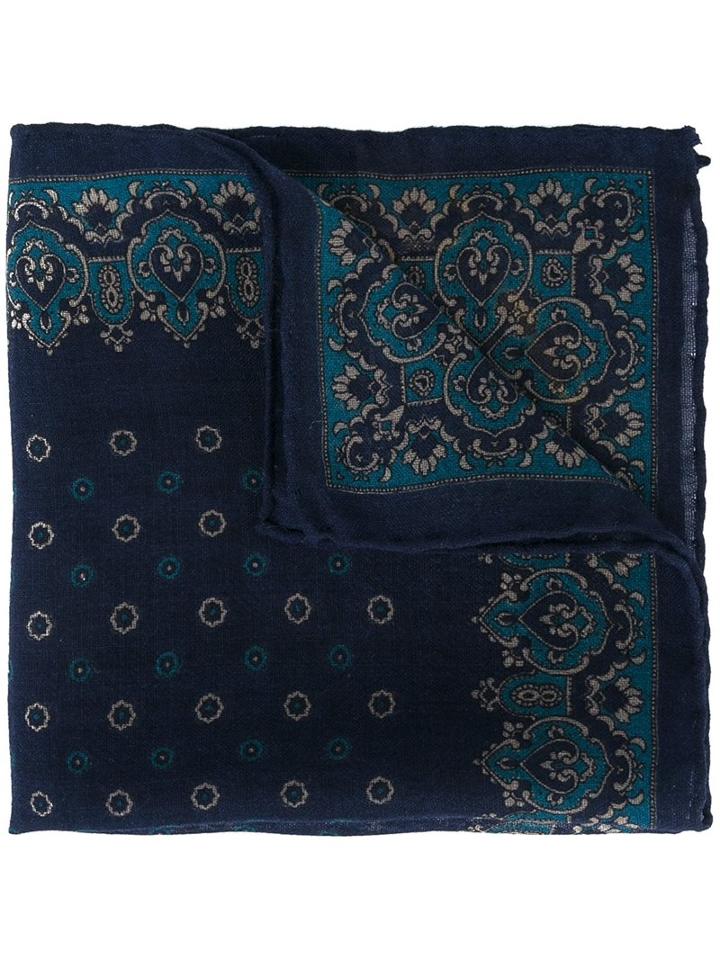 Canali Patterned Pocket Handkerchief, Men's, Blue, Wool