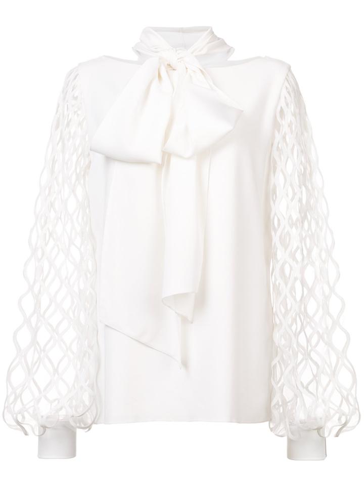Oscar De La Renta Belle-sleeve Pussy Bow Blouse - White