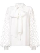Oscar De La Renta Belle-sleeve Pussy Bow Blouse - White