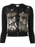 Oscar De La Renta Sequin Embroidered Cardigan, Women's, Size: Medium, Black, Virgin Wool