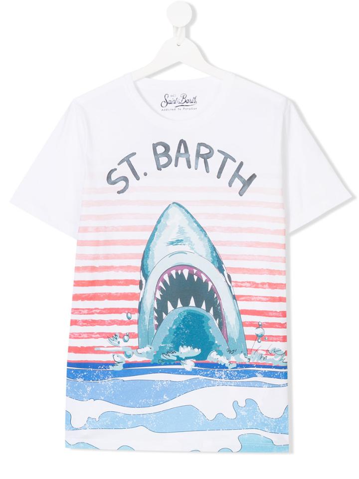 Mc2 Saint Barth Kids Teen Shark Print T-shirt - White