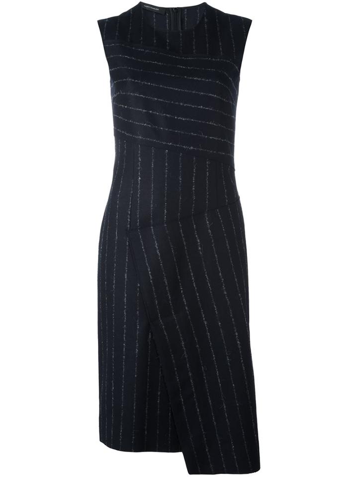 Cédric Charlier Pinstripe Asymmetric Dress, Women's, Size: 44, Black, Virgin Wool/other Fibers