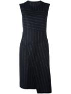 Cédric Charlier Pinstripe Asymmetric Dress, Women's, Size: 44, Black, Virgin Wool/other Fibers