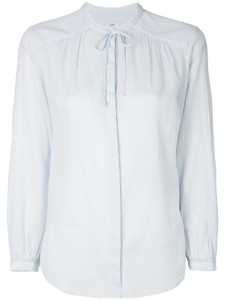 Closed Ruched Bow Tie Blouse - Blue