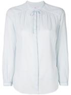 Closed Ruched Bow Tie Blouse - Blue