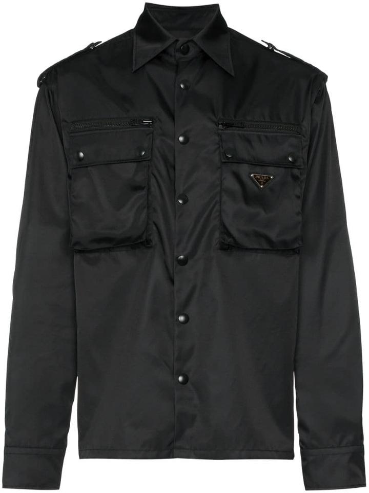 Prada Logo Plaque Shirt Jacket - Black