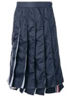 Thom Browne Navy Mesh Pleated Skirt - Blue