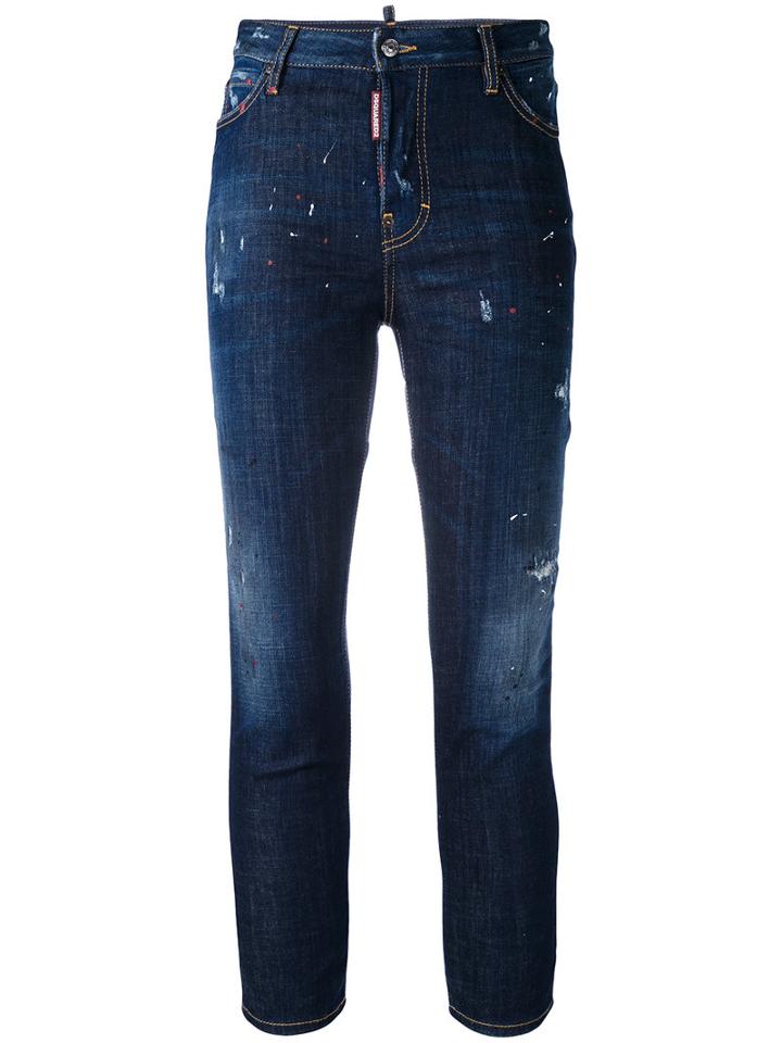 Cropped Distressed Skinny Jeans - Women - Cotton/polyester/spandex/elastane - 36, Blue, Cotton/polyester/spandex/elastane, Dsquared2