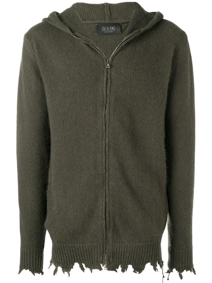 Overcome Distressed Detail Knitted Hoodie - Green