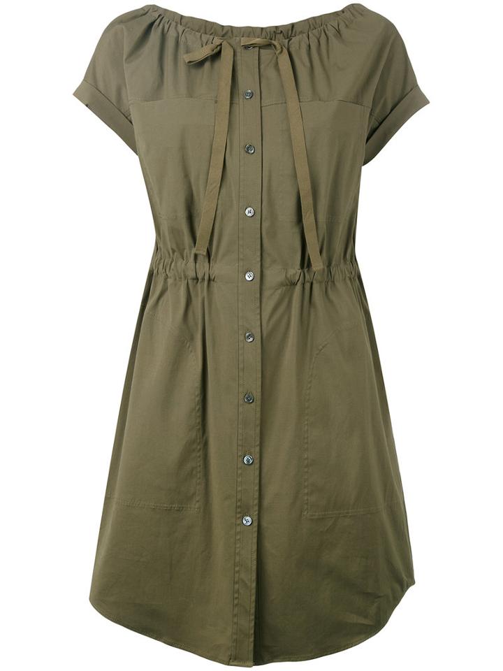 Theory - Gathered Waist Shirt Dress - Women - Cotton - 4, Green, Cotton