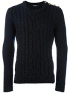 Balmain Cable Knit Jumper, Men's, Size: Small, Blue, Polyamide/mohair/wool