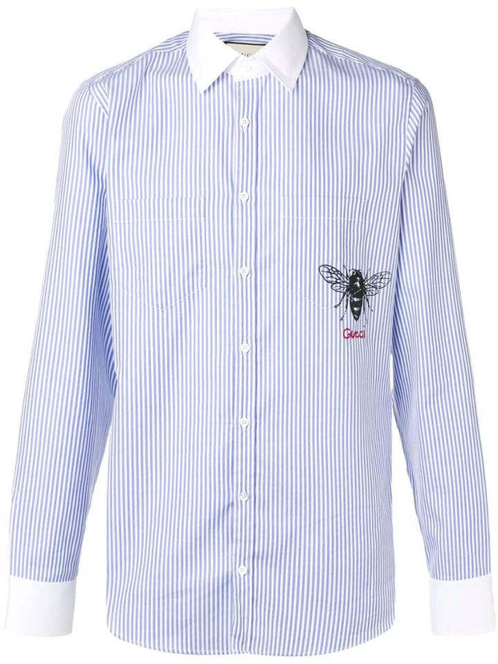 Gucci Striped Bee Print Shirt - Blue