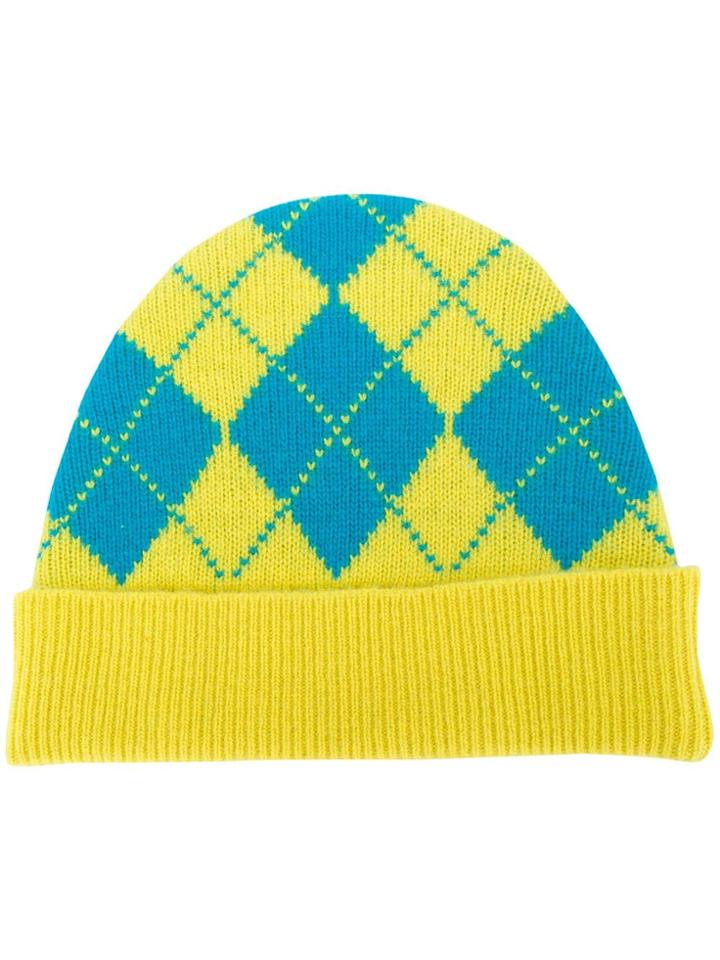 Pringle Of Scotland Argyle Intarsia Beanie Hat - Yellow